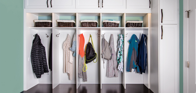 An organized mudroom from Marco Closets