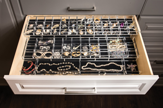 Store jewelry in a partitioned drawer